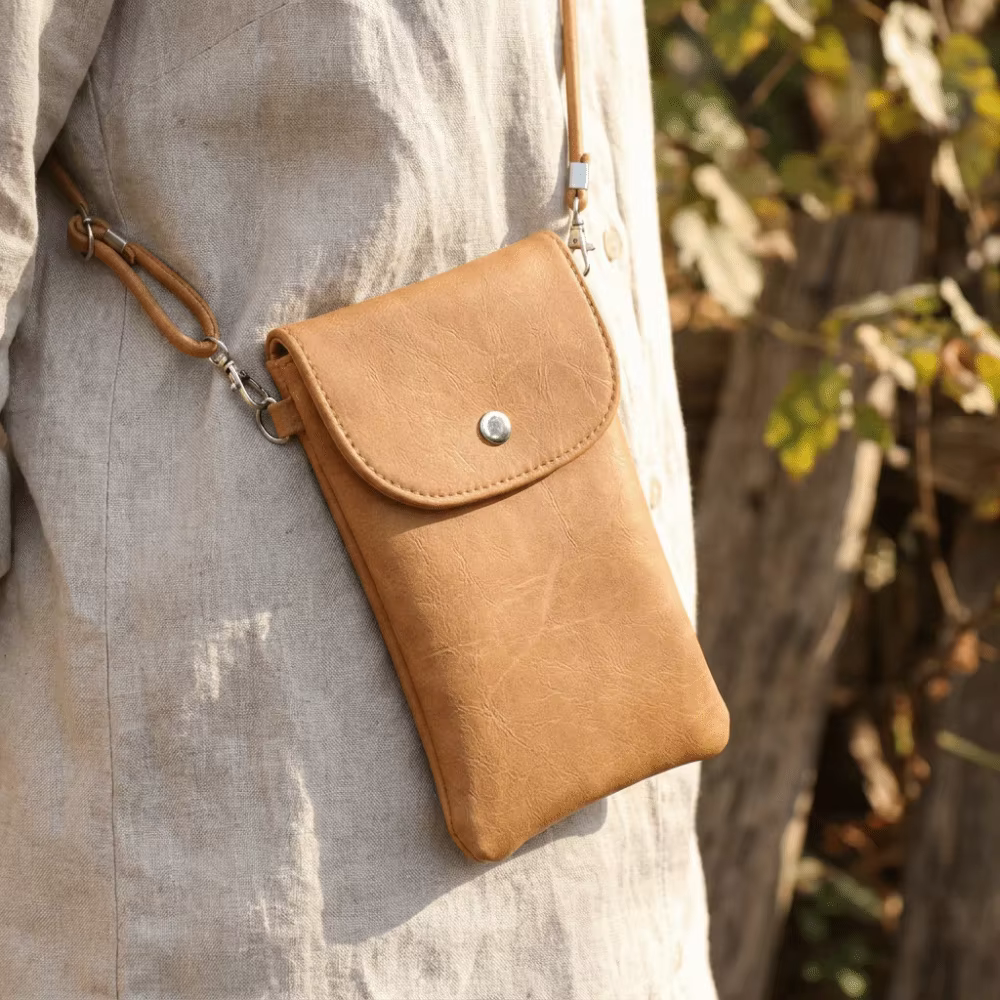 Bolso bandolera para móvil de cuero PU con acabado de gamuza