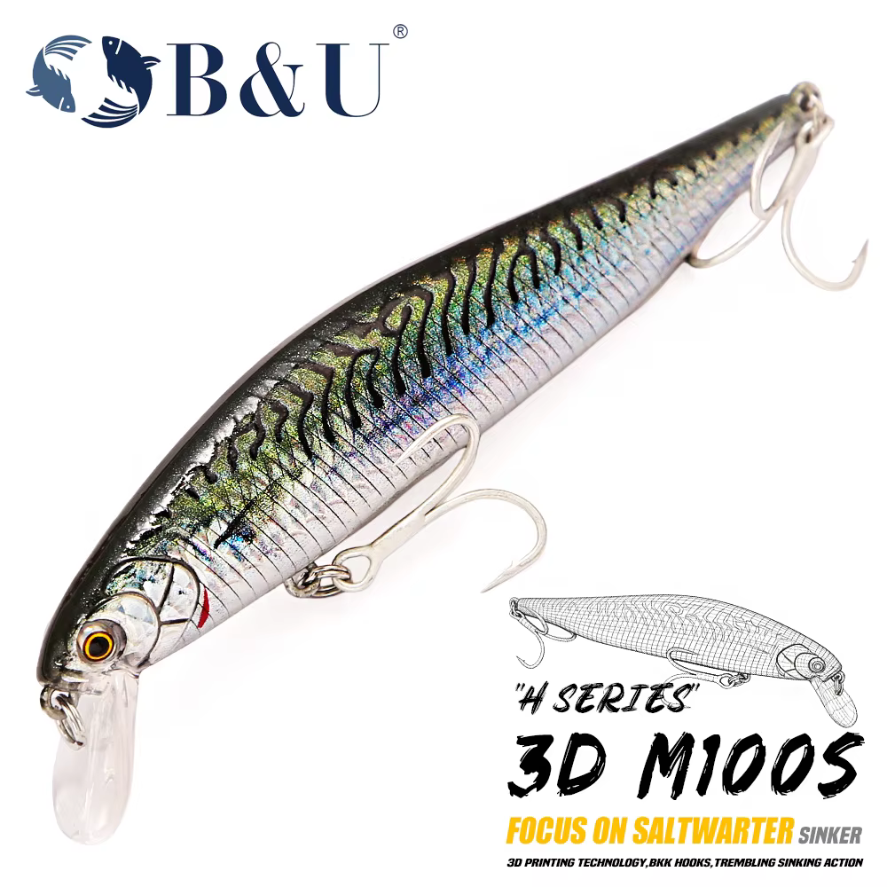 Jerkbait B&S Saltwater Sinking Minnow – Anzuelos Triples BKK para Lubina - imagen 3