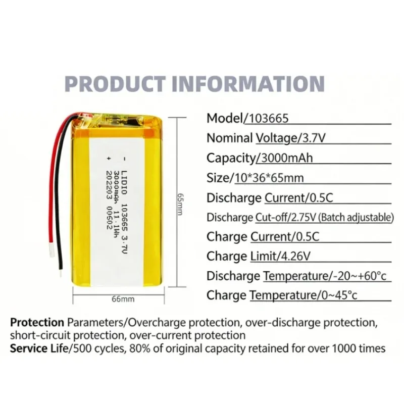 Batería recargable de polímero de litio para conector - imagen 2