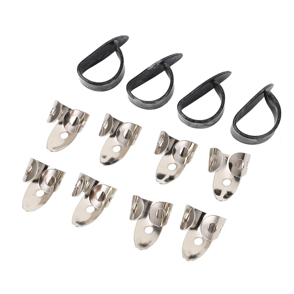 Púas para dedos ajustables de metal y celuloide plateadas y negras - imagen 4