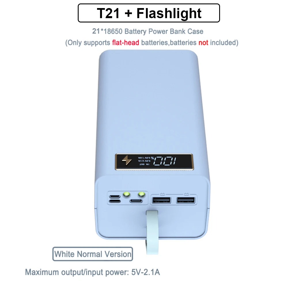 Caja porta baterías 18650 T21 con doble USB y linterna - imagen 5