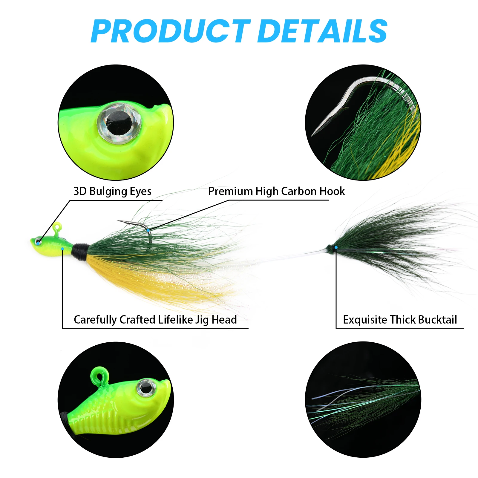 Variedad de colores en señuelos Goture Bucktail Jigs