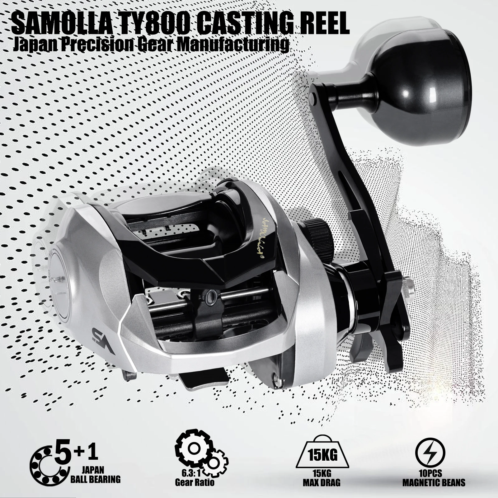 Carrete baitcasting SAMOLLA vista lateral