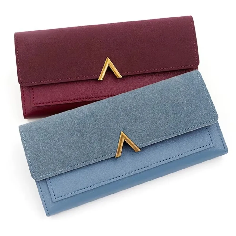 Cartera triple PU con monedero, cierre de broche para mujer