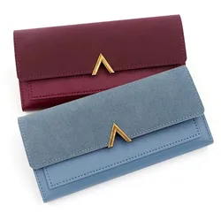 Cartera triple PU con monedero, cierre de broche para mujer