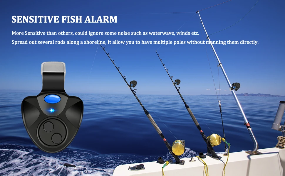 Alarma de pesca tipo clip con aviso acústico y visual