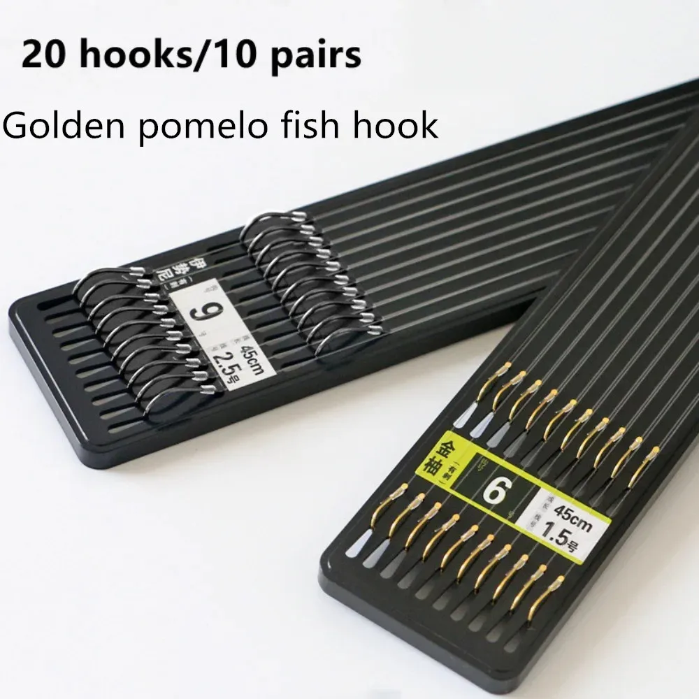 Anzuelos doble pomelo dorado con sedal para pesca fina - imagen 3