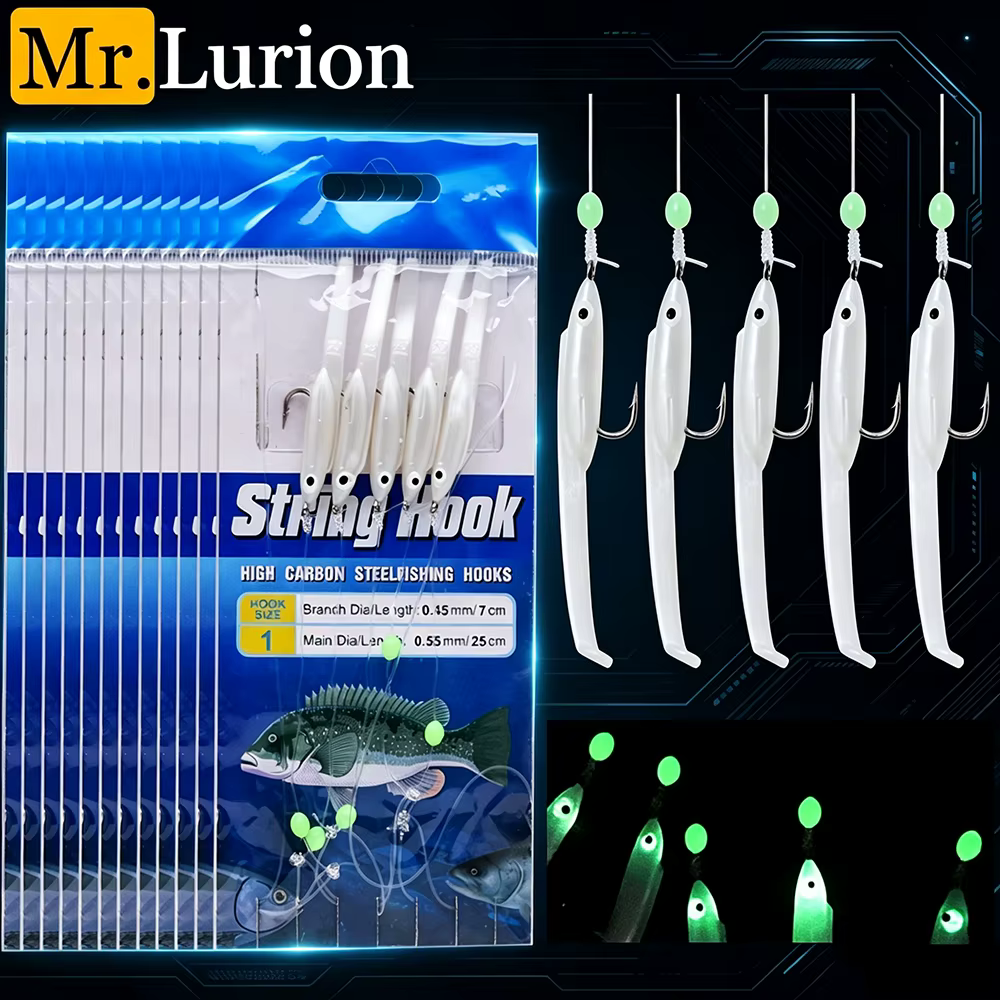 Mrlurion Vinilo minnow luminoso con anzuelos para lubina y trucha - imagen 3
