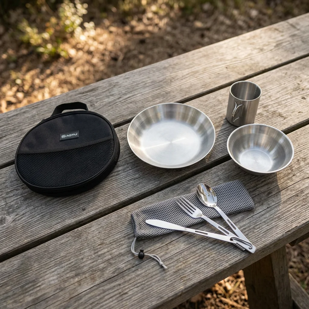 Vajilla de camping de acero inoxidable: vasos, cubiertos y cuencos - imagen 5