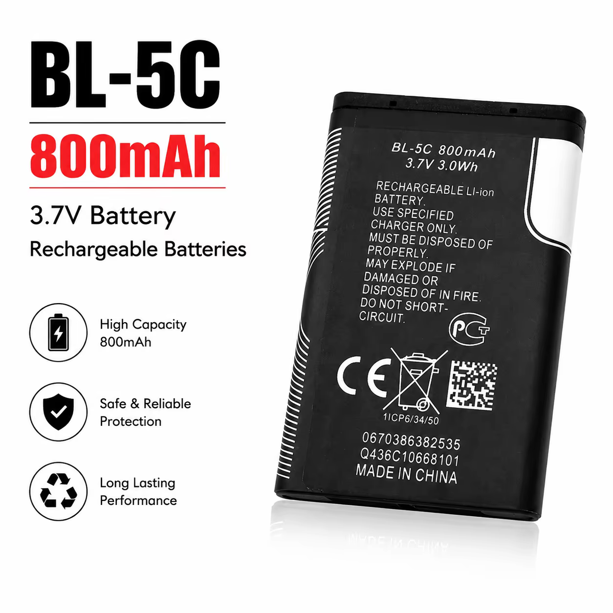Batería BL-5C recargable para Nokia – 800mAh 3,7V - imagen 4