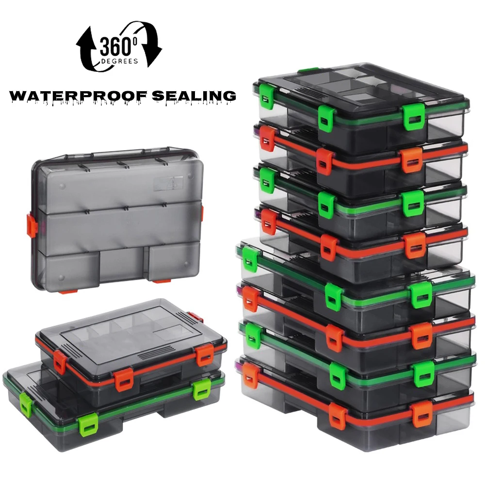 Caja de aparejos de pesca de gran capacidad con múltiples compartimentos