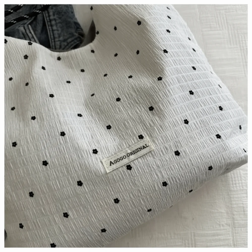 Bolso Tote retro con cordón y estampado de puntos de alta gama - imagen 2