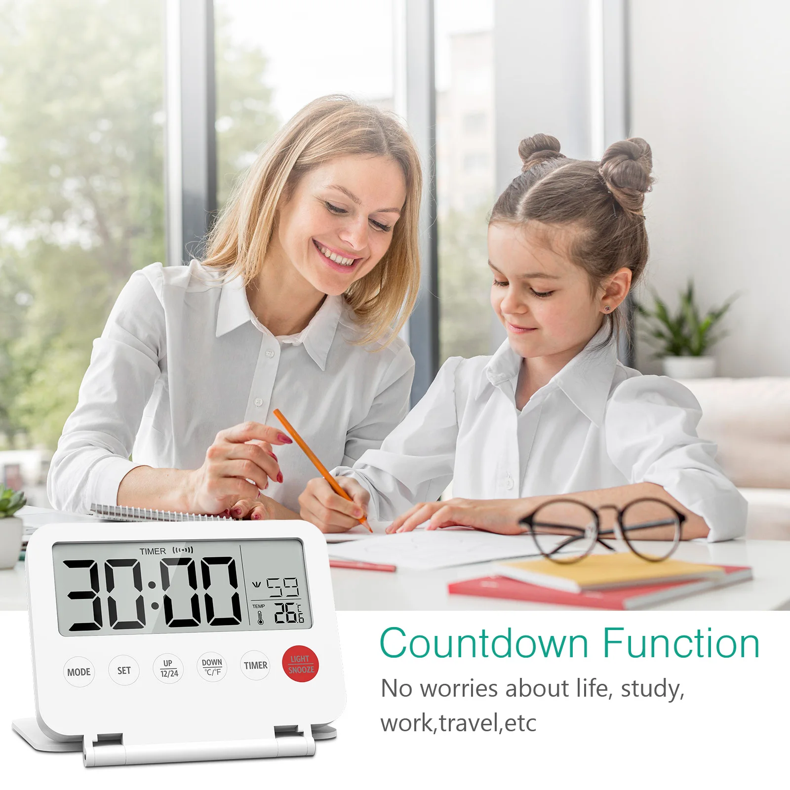 Reloj despertador digital ORIA con calendario y temperatura portátil - imagen 4