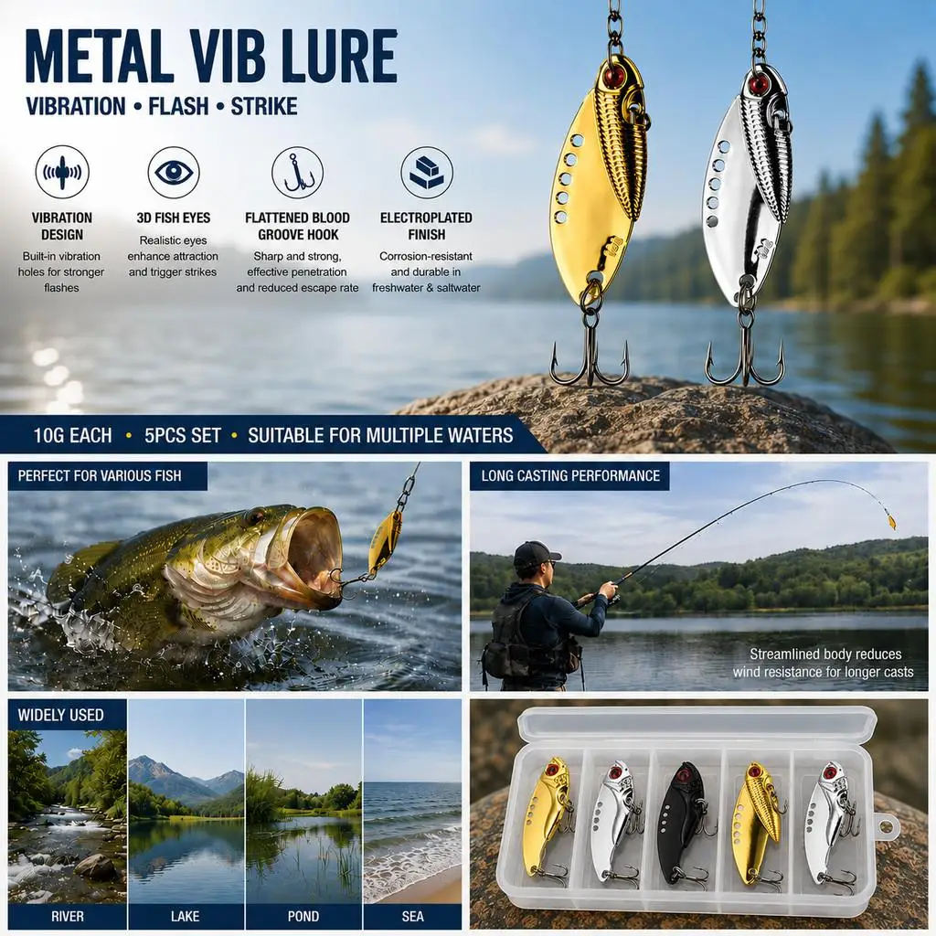 Señuelos VIB metálicos tipo cuchara de natación con ojos 3D