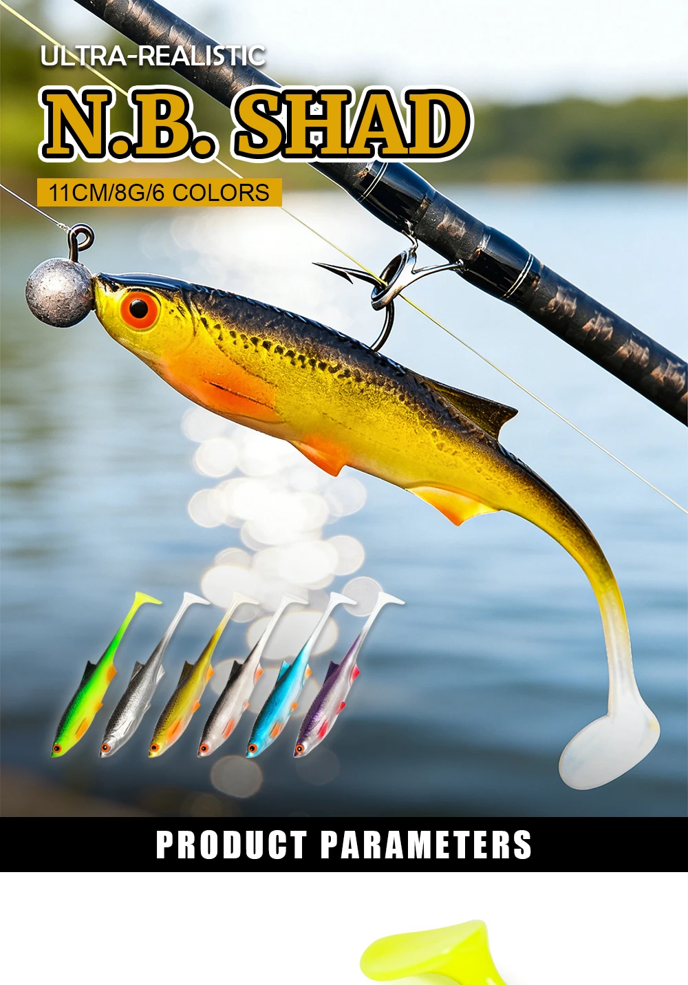 Señuelo Spinpoler Natural Bio Shad de 11 cm con ojos 3D