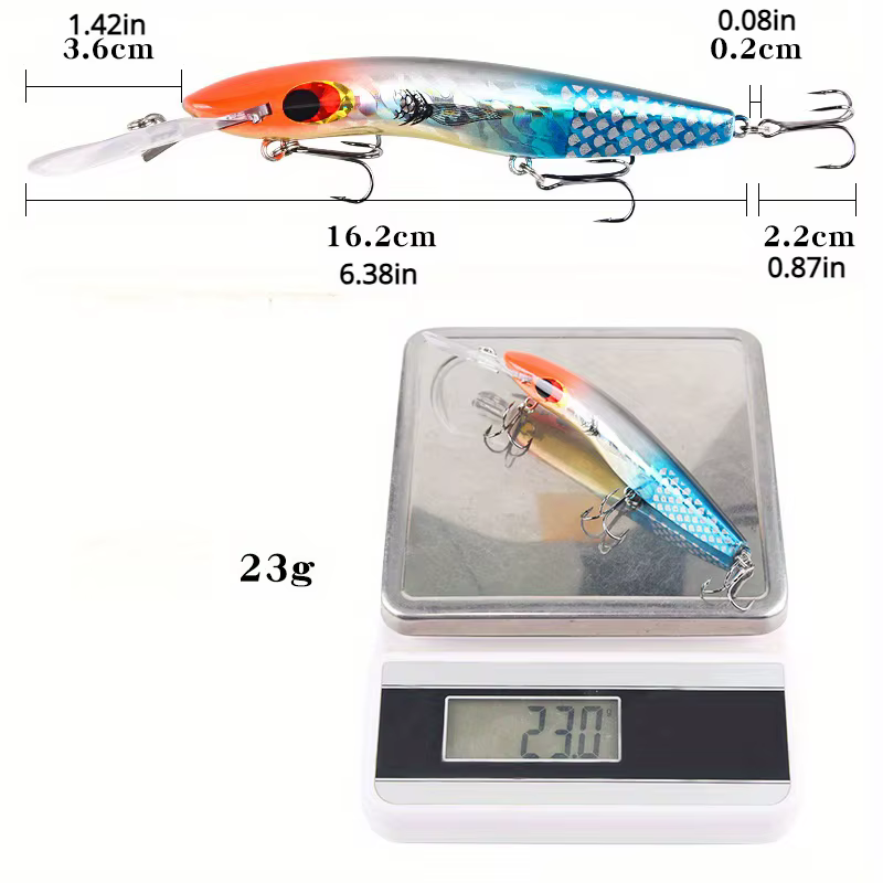 Crankbait Minnow para Buceo Profundo con Anzuelos Triples - imagen 2