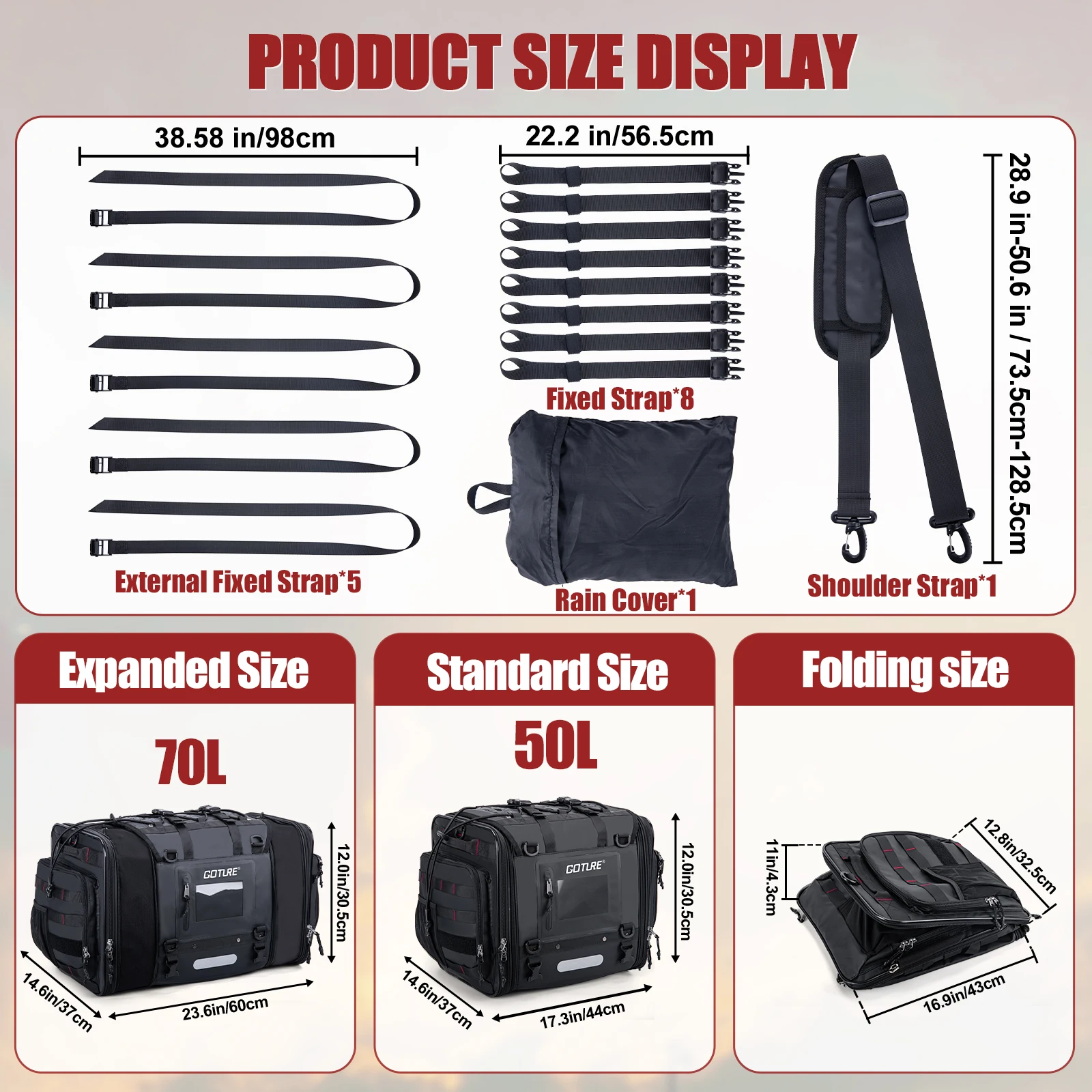 Detalle de capacidad expandible de la bolsa Goture