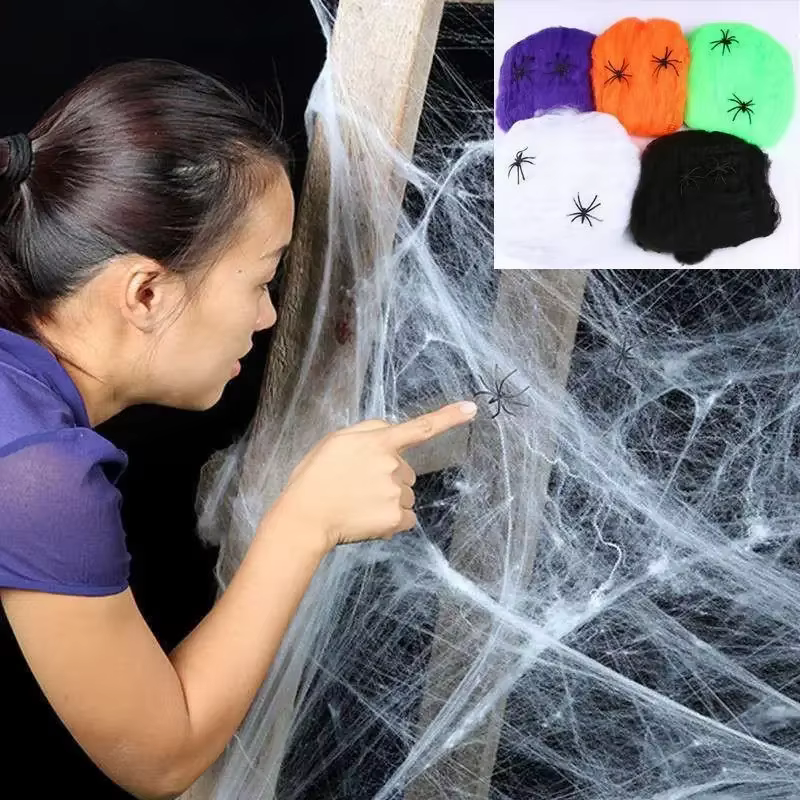 Telaraña elástica de algodón para decorar Halloween y fiestas de terror - imagen 3
