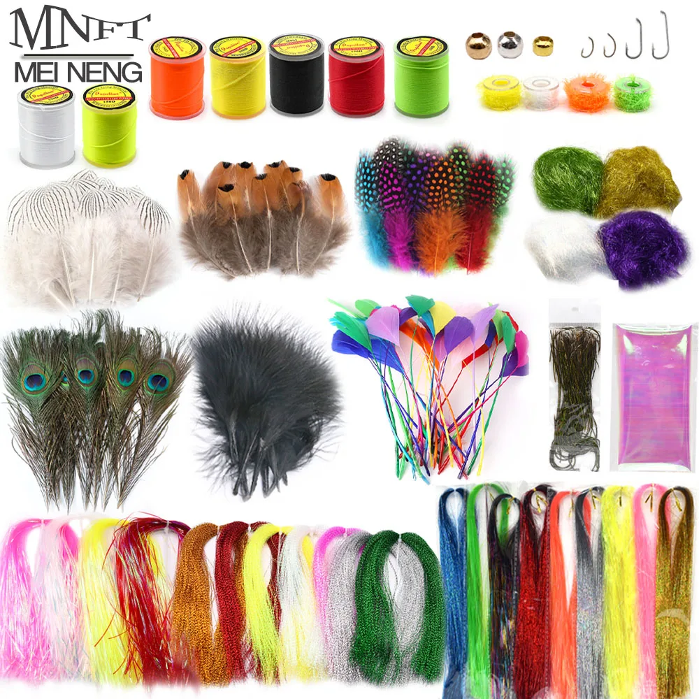 Kit iniciación atado de moscas con plumas, doblaje, hilos y ganchos - imagen 2