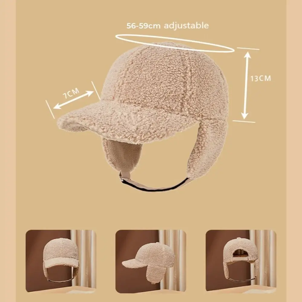 Gorra de béisbol gruesa de lana de cordero con orejeras