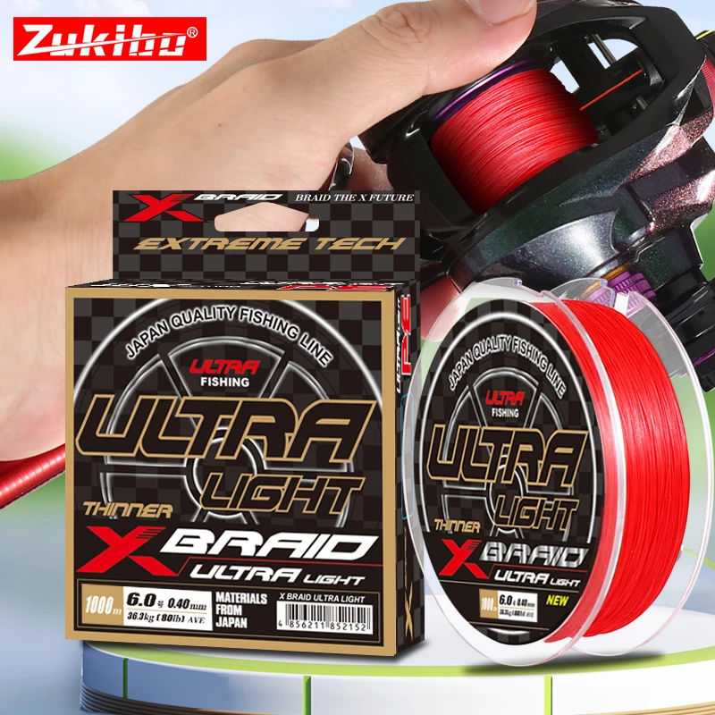 Zukibo Ultra Light Hilo trenzado PE rojo – Multifilamento para mar
