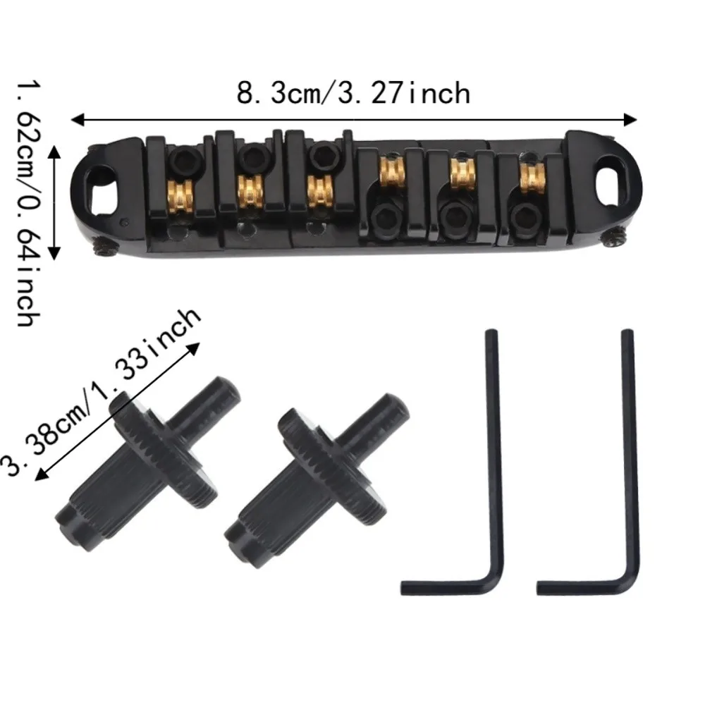 Puente de Guitarra 6 Cuerdas Metal Selletas Rodillo Negro - imagen 4