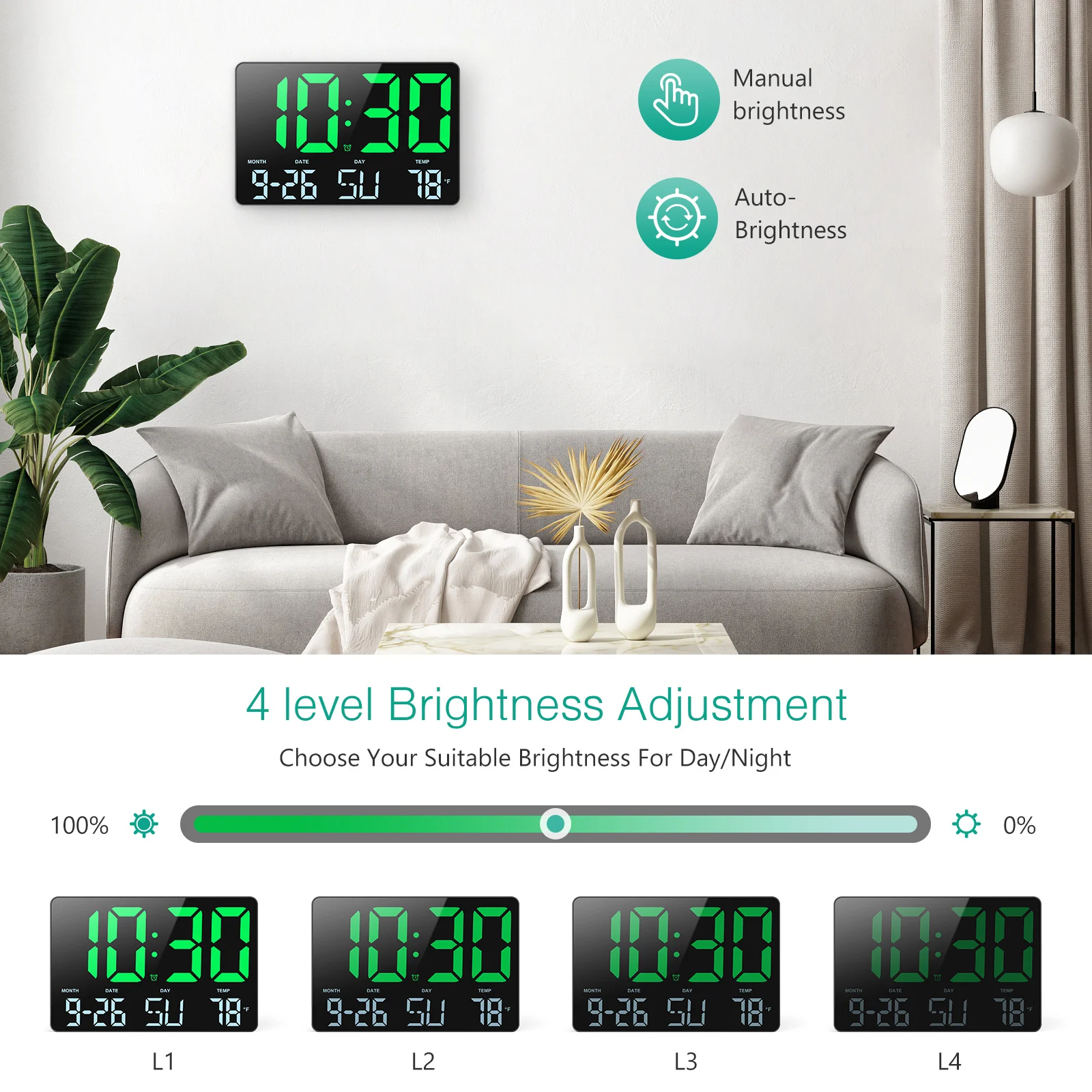 ORIA Reloj de pared digital USB LED con calendario y temperatura - imagen 5