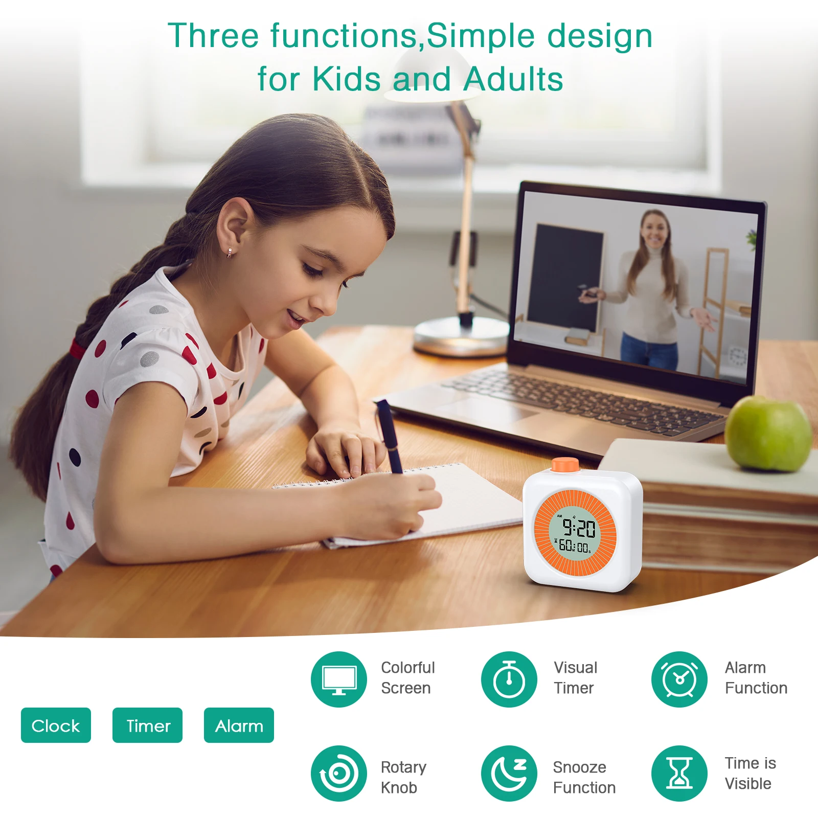 Temporizador digital ORIA con pantalla LCD y anillo visual naranja