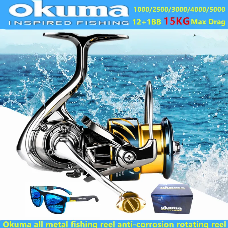 Okuma 12+1BB 15KG Carrete de pesca giratorio para mar