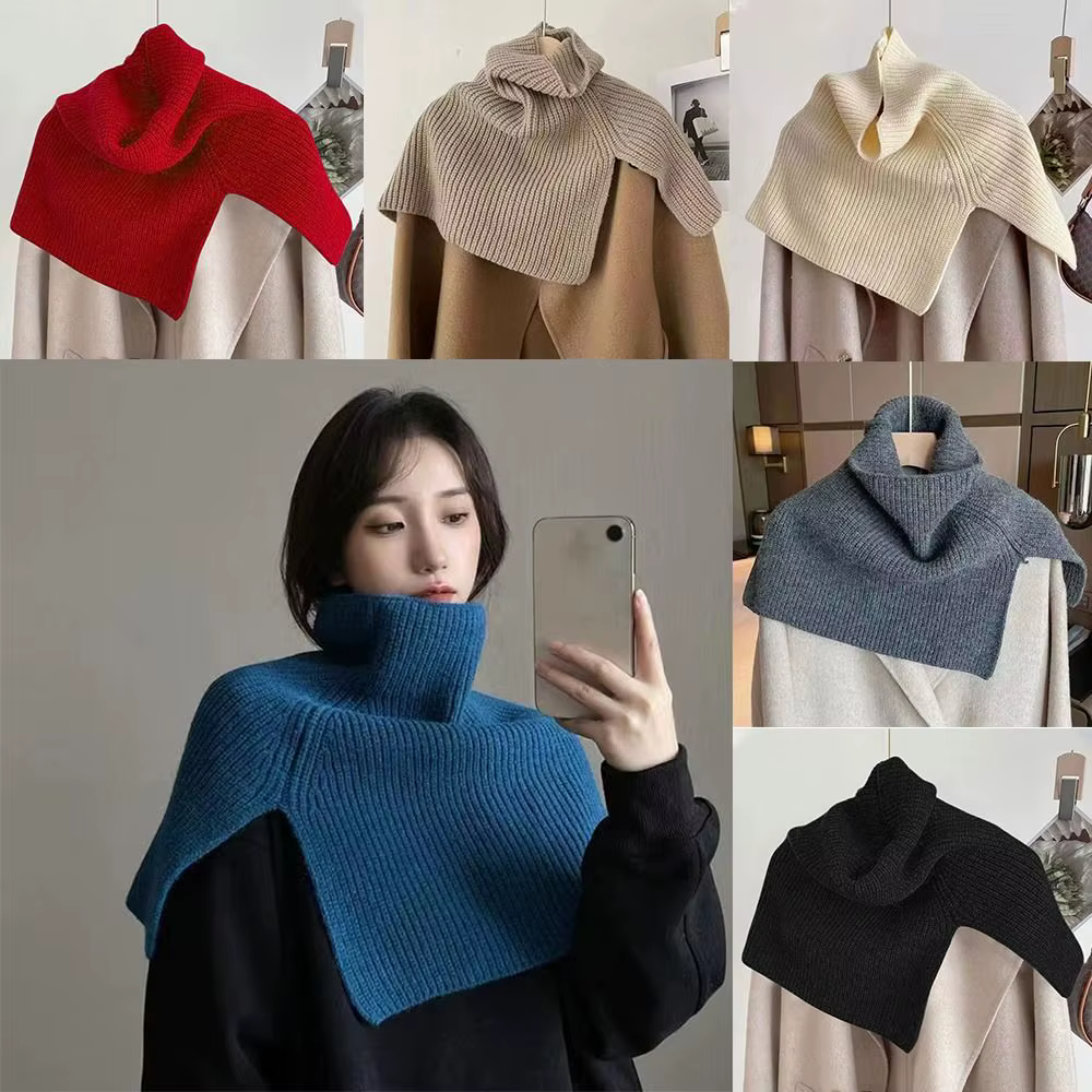 Bufanda de punto envolvente de color sólido para invierno con correa tejida - imagen 4