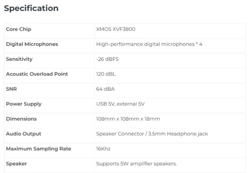 Matriz de 4 micrófonos ReSpeaker XVF3800