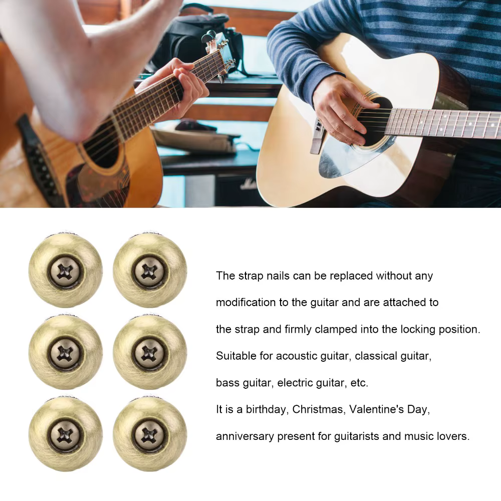 Juego 6 botones correa guitarra montados