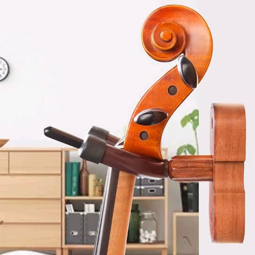 Soporte de violín de pared con base de madera y gancho para arco - imagen 3