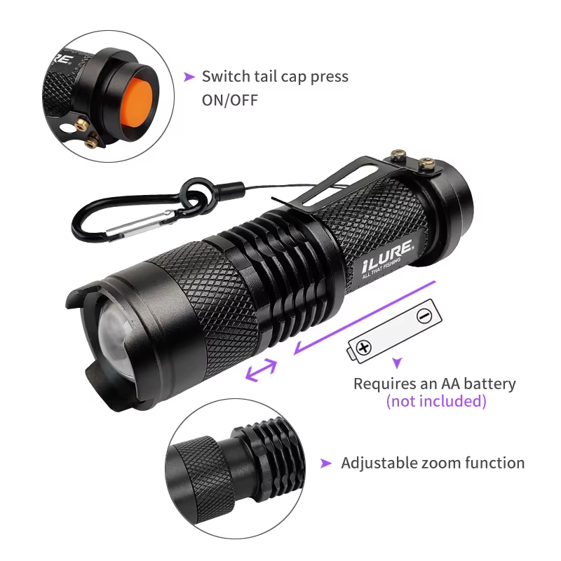 ILURE Linterna UV LED con zoom – 395nm para pesca de calamar - imagen 4