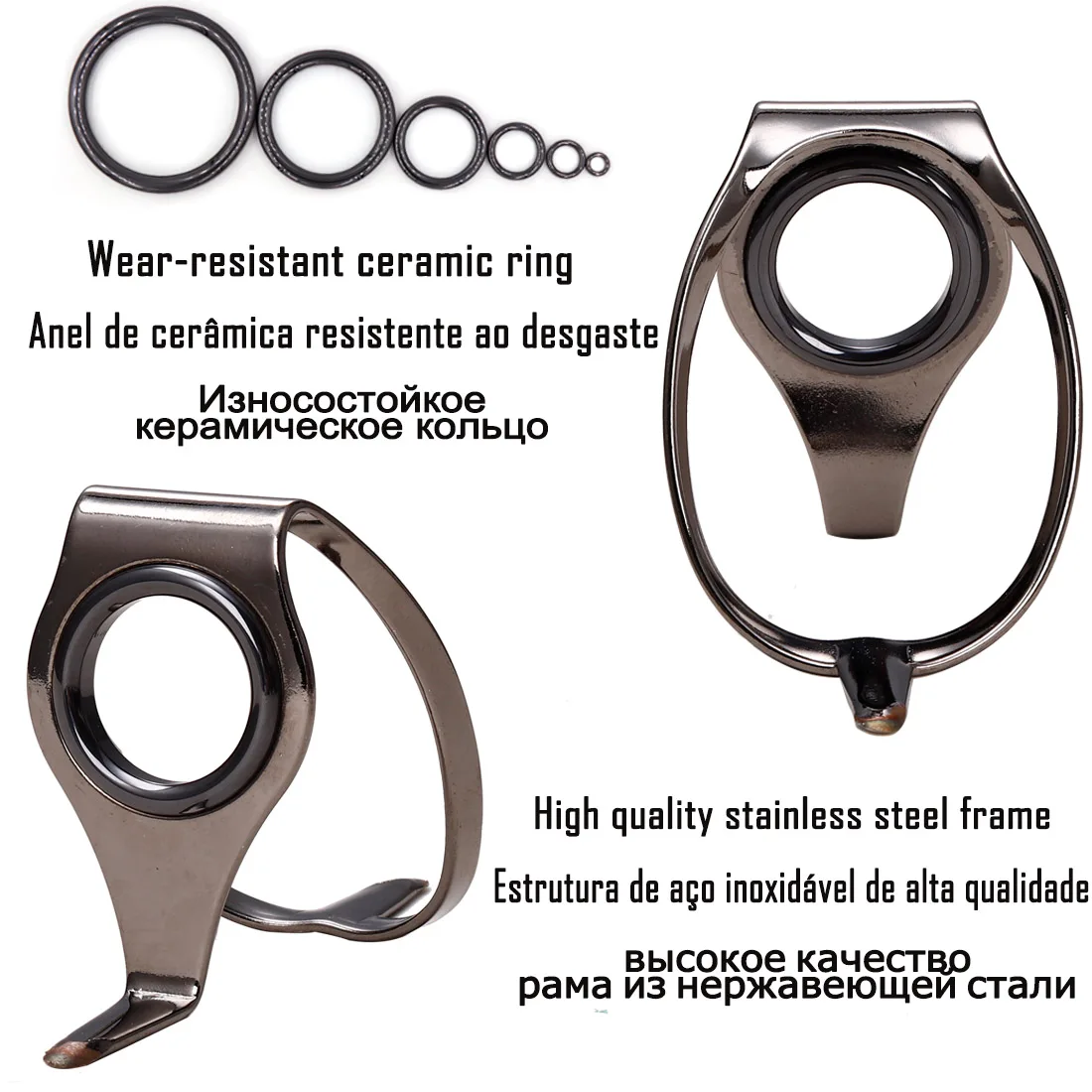 Set de 3 guías de acero inoxidable grandes doble pie para reparación de cañas de pescar en agua salada