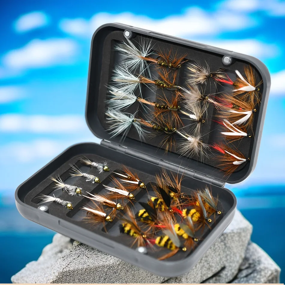 Caja de moscas de pesca con variedad de estilos