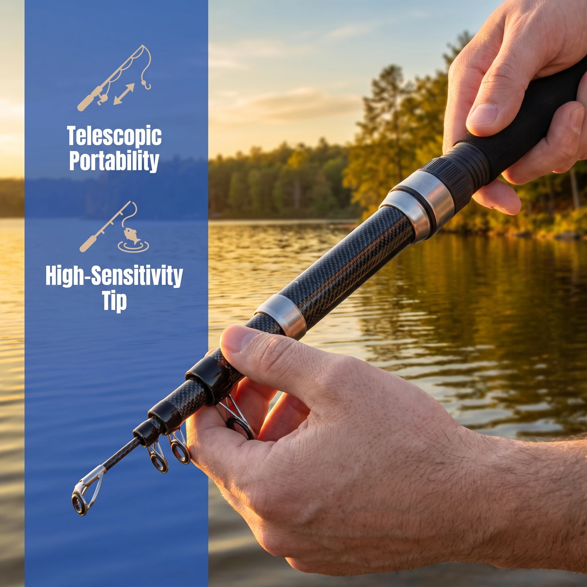 Caña de pesca telescópica de carbono con carrete y señuelos - imagen 5