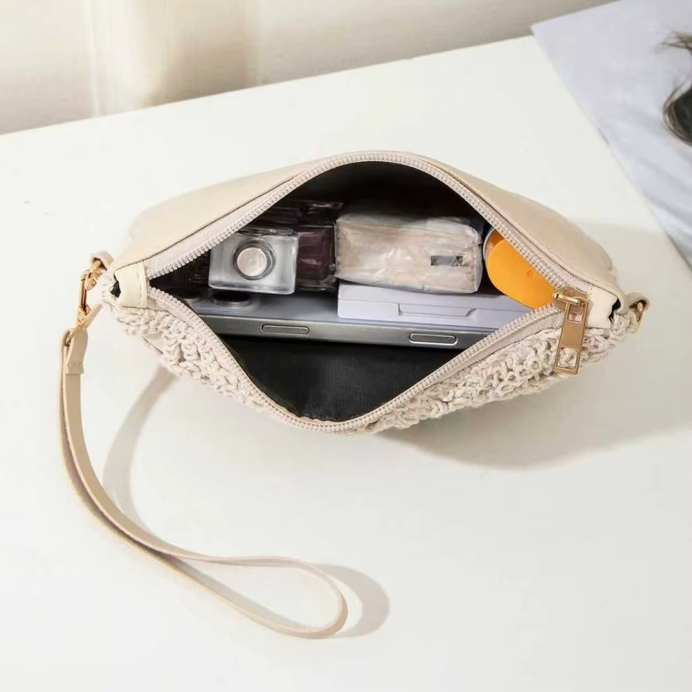 Estilo de la bolsa tejida con outfit de verano