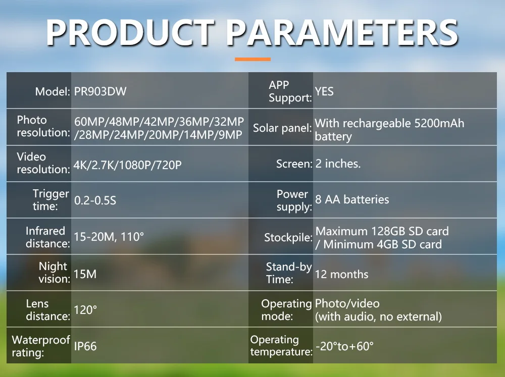 Cámara de rastreo con panel solar PR903DW en entorno de bosque