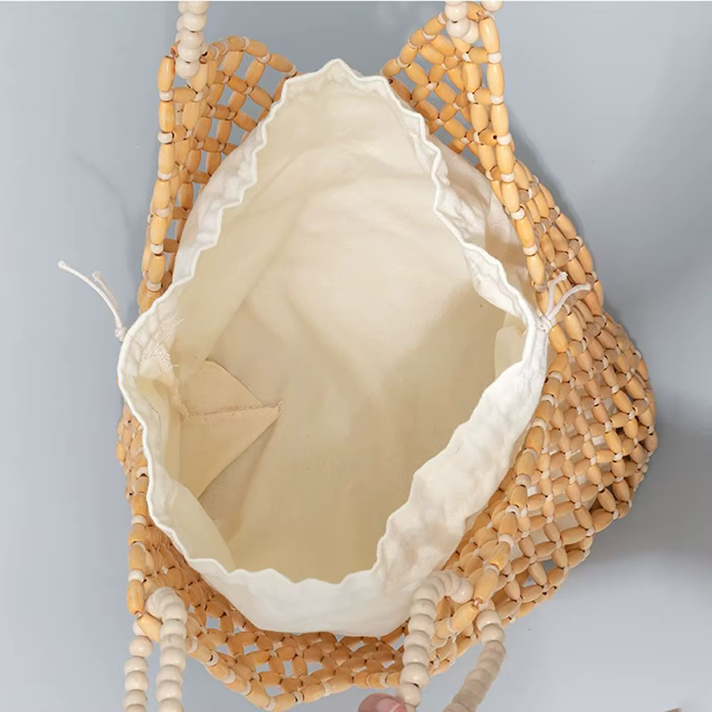 Bolso bandolera tipo cubo con cuentas, tejido a mano, para mujer - imagen 5