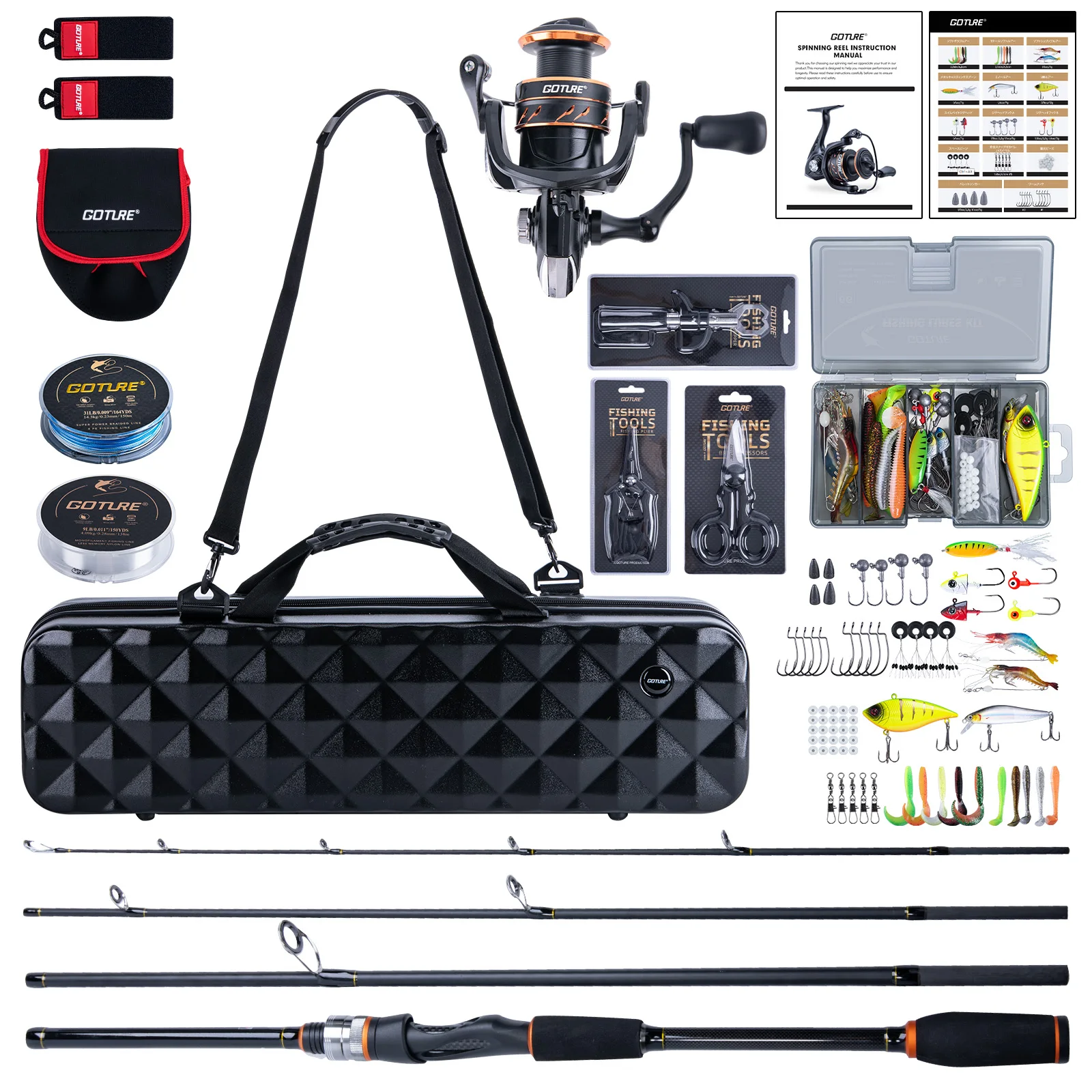Goture Kit de Viaje 4 Cañas de Carbono Spinning + Carrete y Señuelos - imagen 2