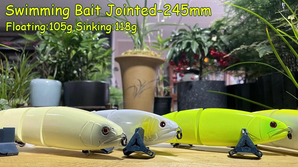 Señuelo articulado flotante de 245 mm mostrando detalle de la articulación