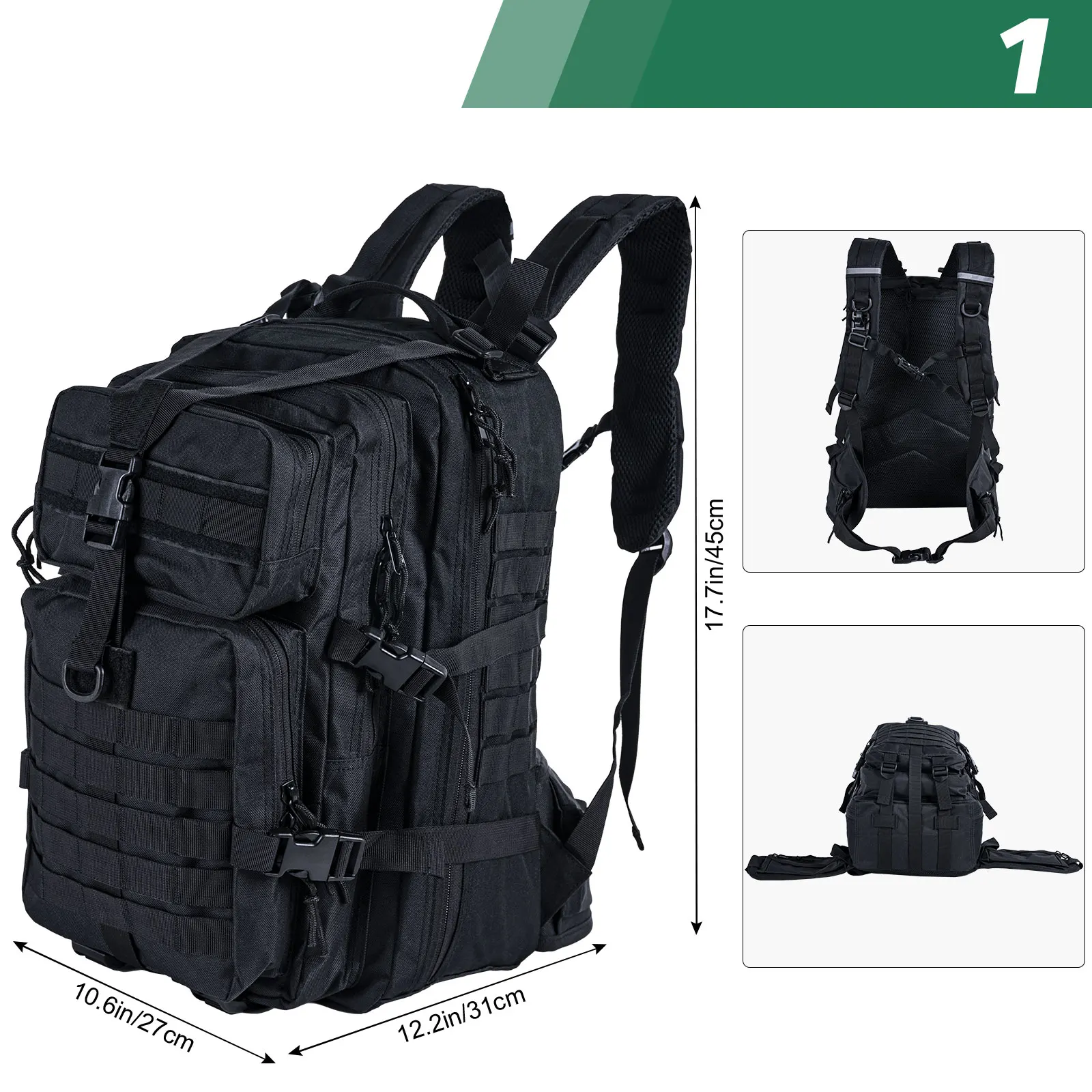 Mochila de pesca Goture negra camuflaje para viajes y senderismo - imagen 2