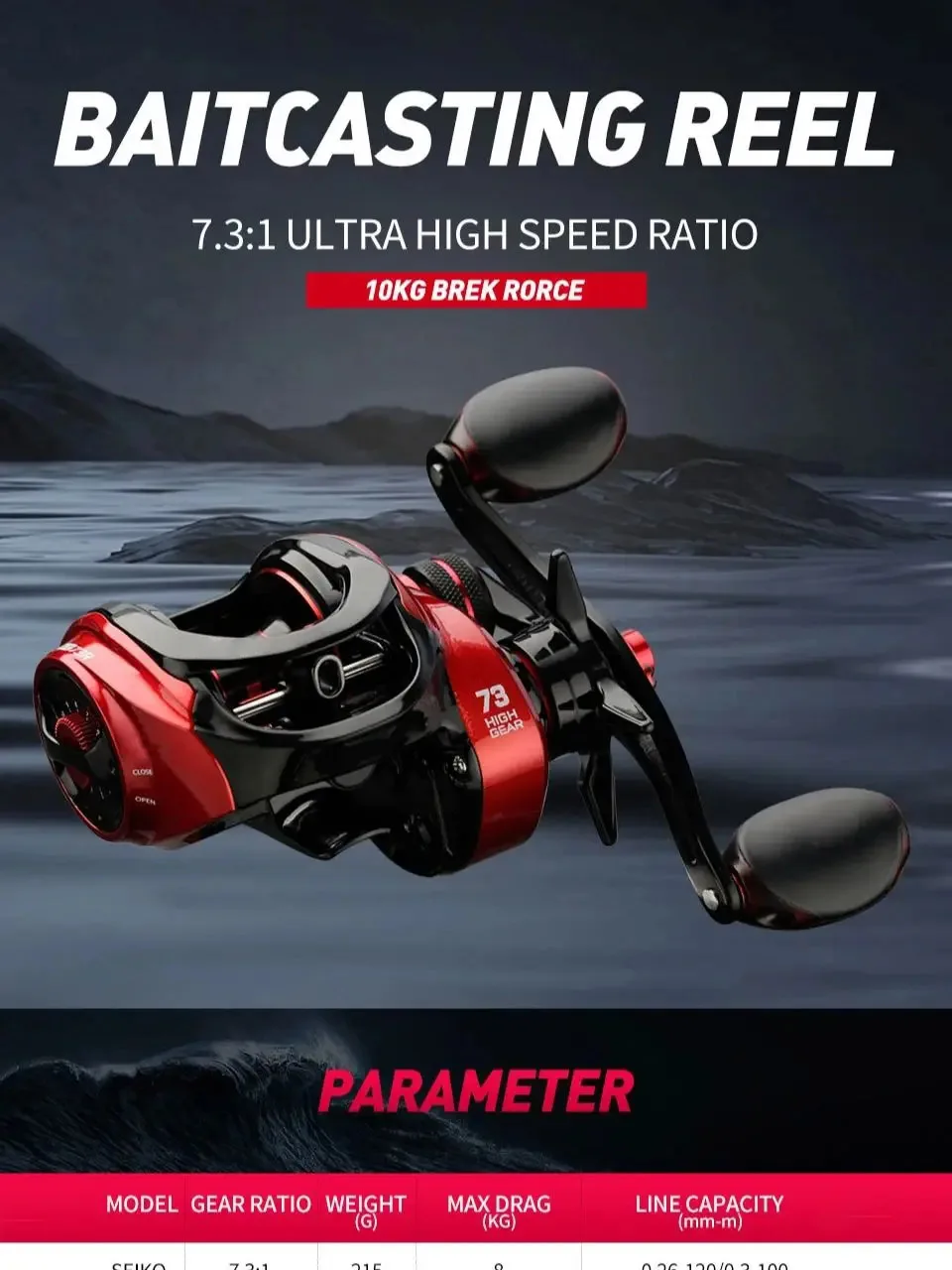 Carrete de pesca Baitcasting JOHNCOO Max Drag 8kg