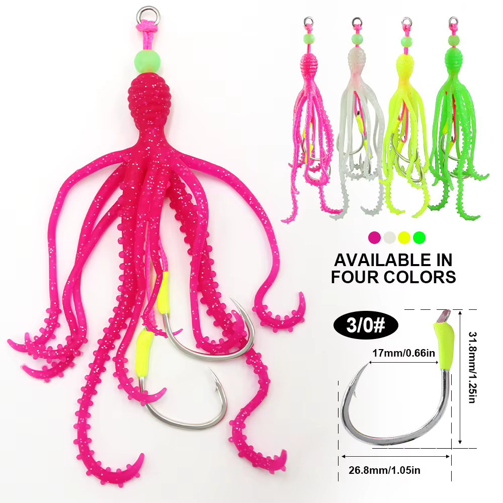 ZYZHE Señuelo suave marina con anzuelos luminosos para pulpo