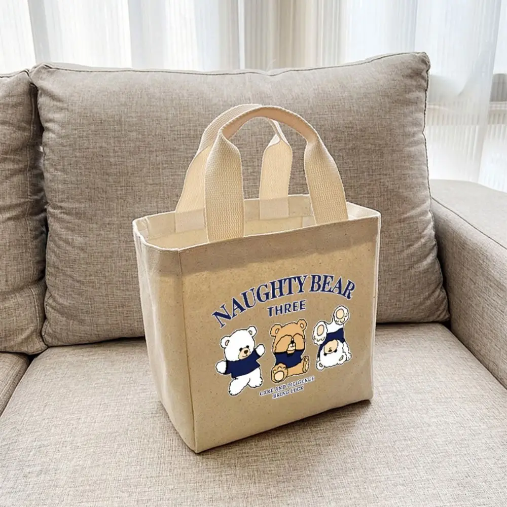 Bolsa de picnic de lona con bordado de oso y dibujos animados - imagen 3