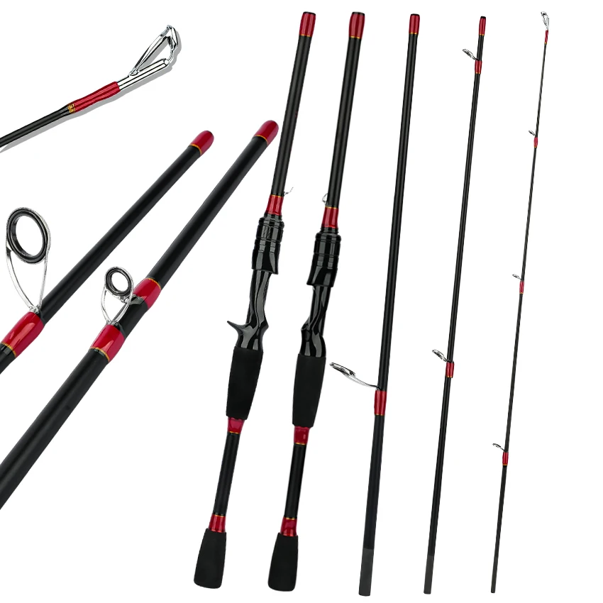 Caña de carbono Spinning y Baitcasting con guías para pesca