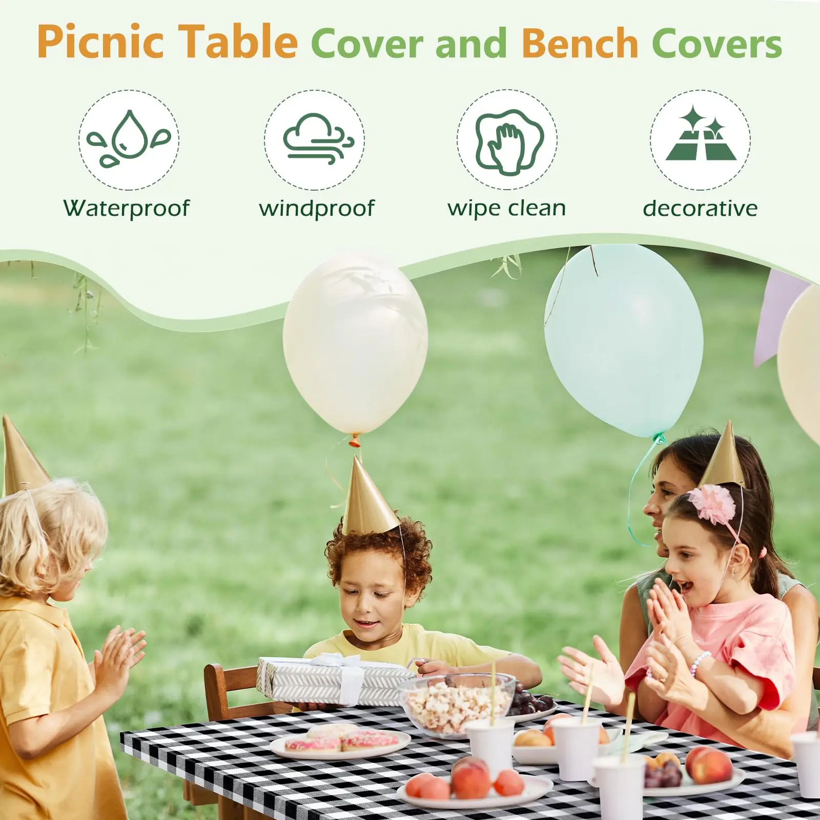 Funda impermeable para mesa de picnic elástica ajustable a cuadros