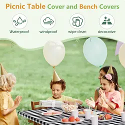 Funda impermeable para mesa de picnic elástica ajustable a cuadros