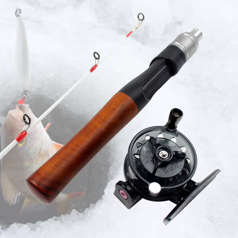 Conjunto carrete caña hielo punta sensible pesca invierno profesional